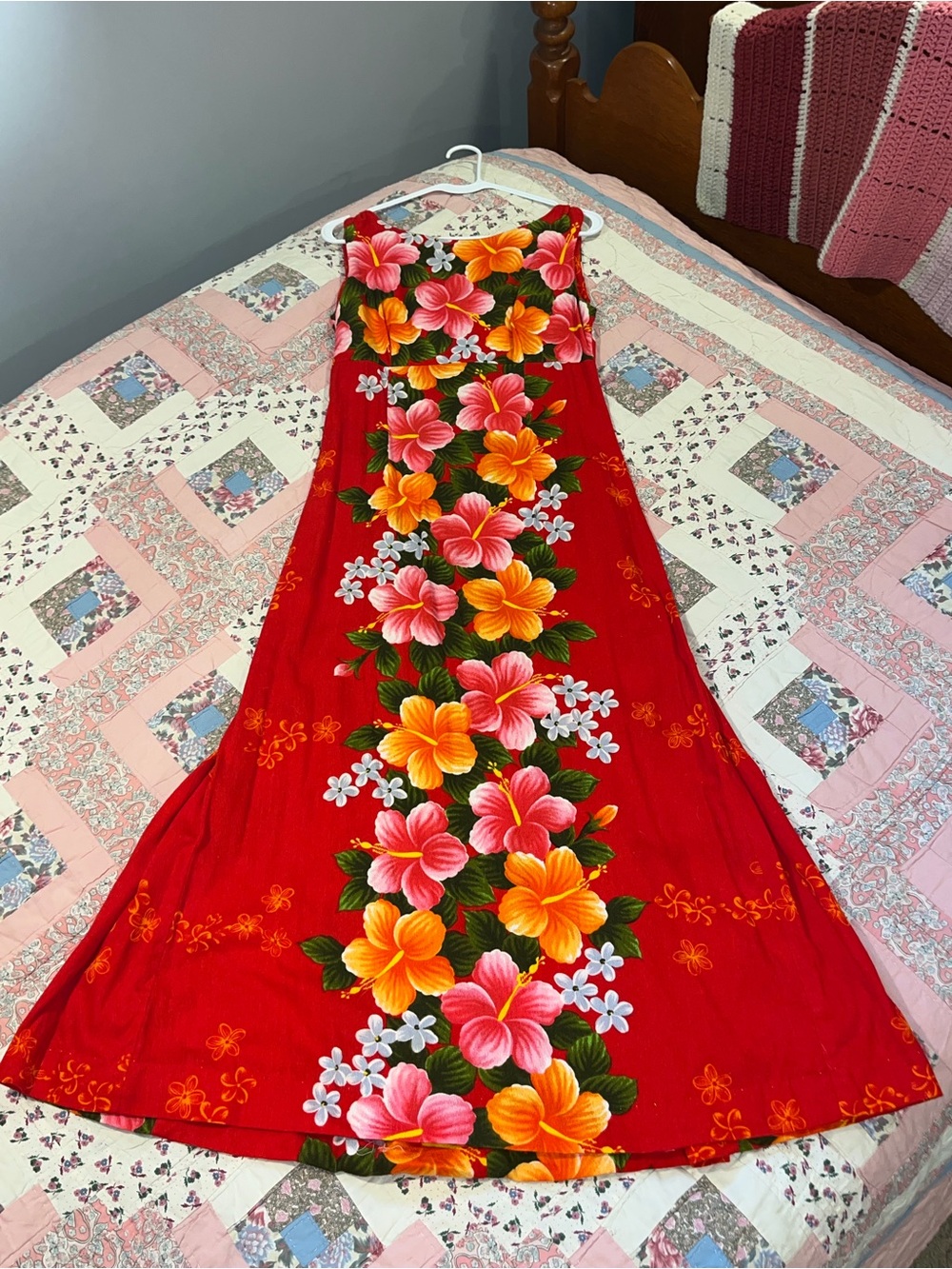 Vintage Ui-Maika Red Tropical Floral Maxi Dress